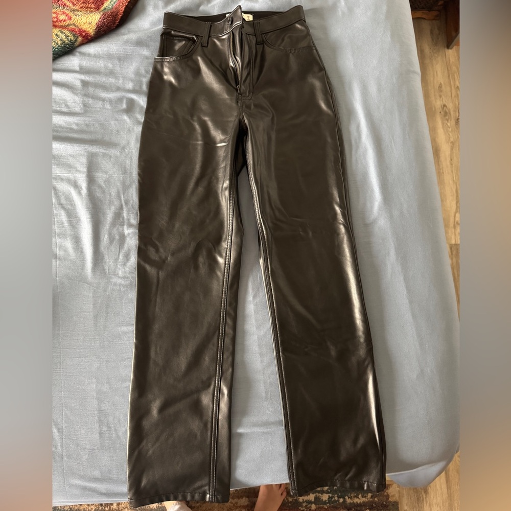 Abercrombie & Fitch 90’s straight Leg High Rise Vegan Leather Pants